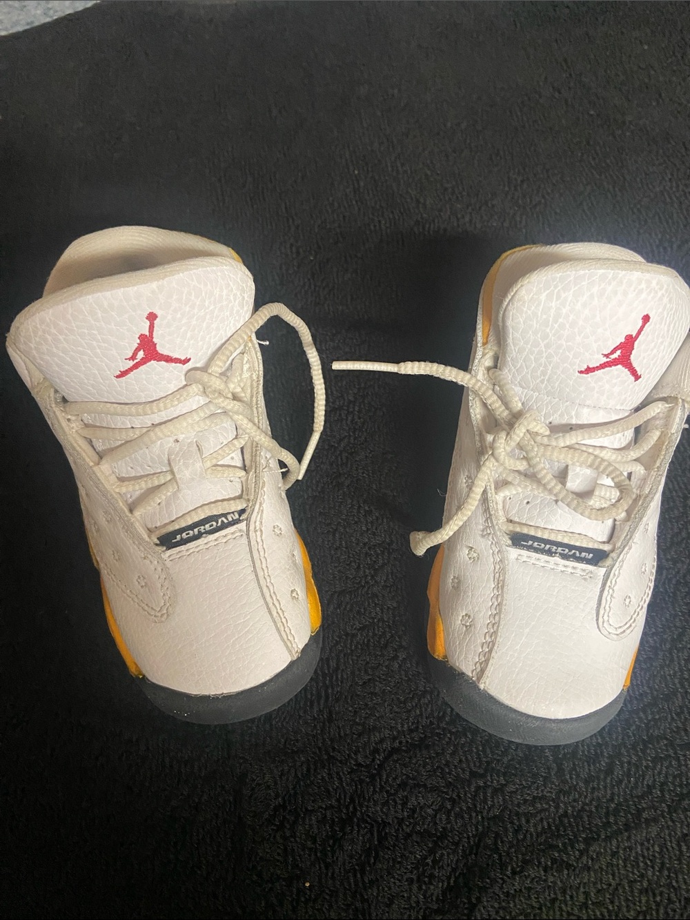 Jordan Kids White Sneakers with Yellow Accents and Red Jumpman